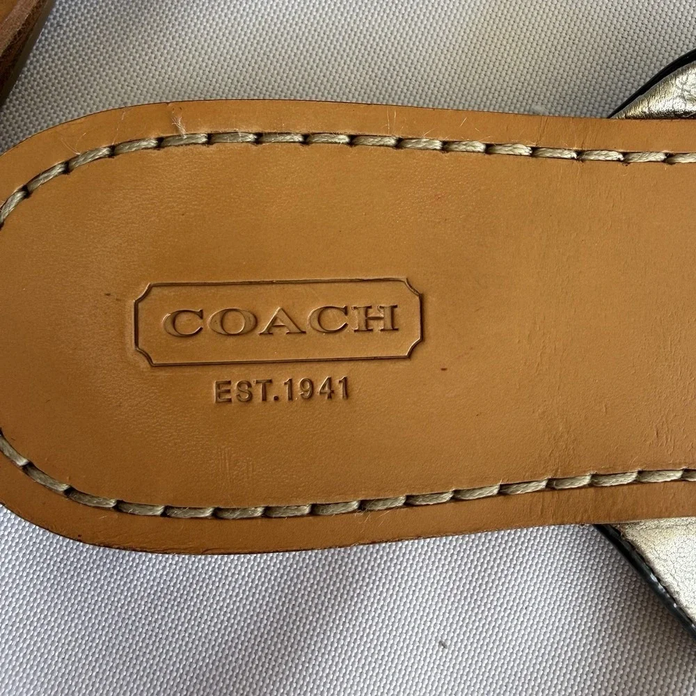 Coach Sydney Sandals Women Size 10 Blue White Signature Logo Flat Flip Flops